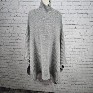 Gaeltarra Grey Alpaca Wool Ribbed Knit Oversized Turtleneck Poncho Sweater F